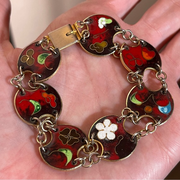 Vintage 60 70 Bohemian Red Enameled Double link made in Taiwan Mod MCM Bracelet - Picture 16 of 16